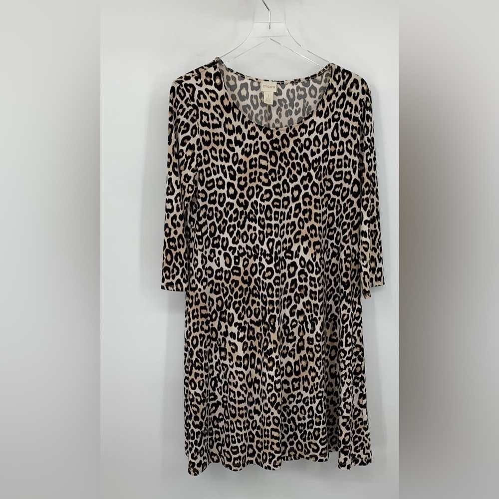 Chicos Trapeze a-line dress jersey knit stretch leopard animal print new Medium